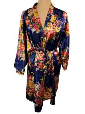 Unbranded Kimono Robe One Size Blue Floral Bridesmaid Long Sleeve
